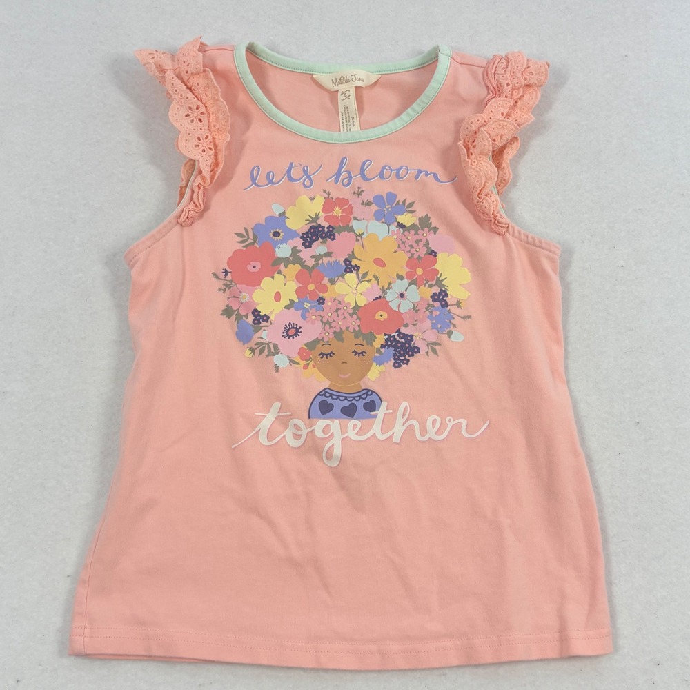 Matilda Jane Ruffle Tank Top Girls Size 8 Pink Floral Eyelet Lace Sleeveless